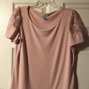 Pink shirt with lacy shoulders